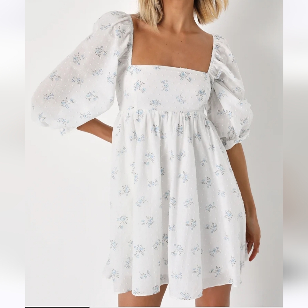 Lulu's Always charming white floral swiss dot babydoll dress